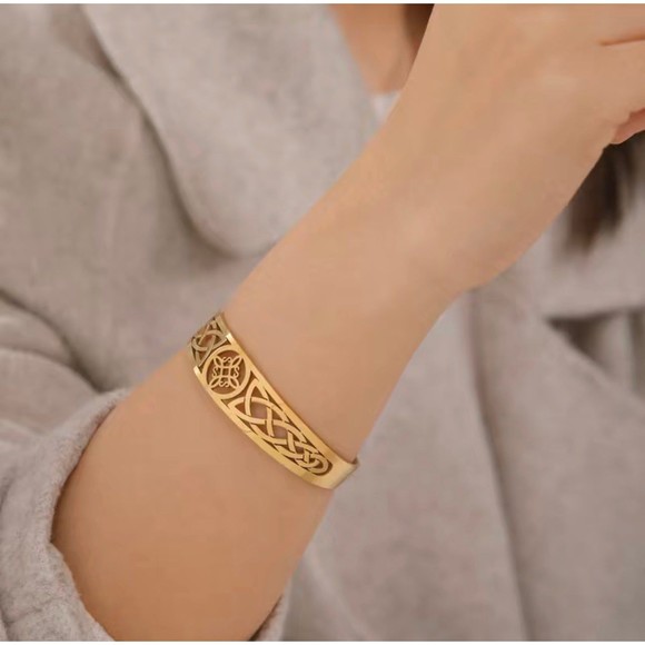 Women's Witch Knot Bracelet Stainless Steel Adjustable Open Cuff Bracelet Celtic - Picture 2 of 6